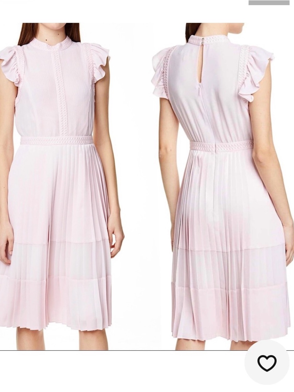 Ted Baker Pale Pink Ruffle Sleeve Pleated Midi Dress